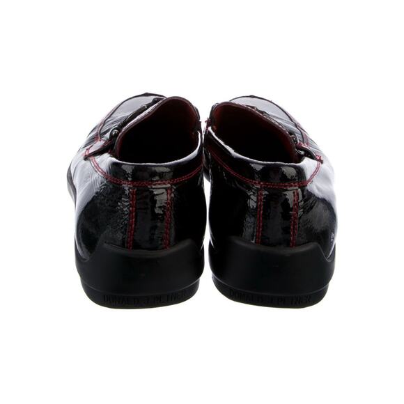 Donald Pliner Horsebit Black Loafers Men’s Patent Leather Red Topstitch Sz 8D - Picture 4 of 6